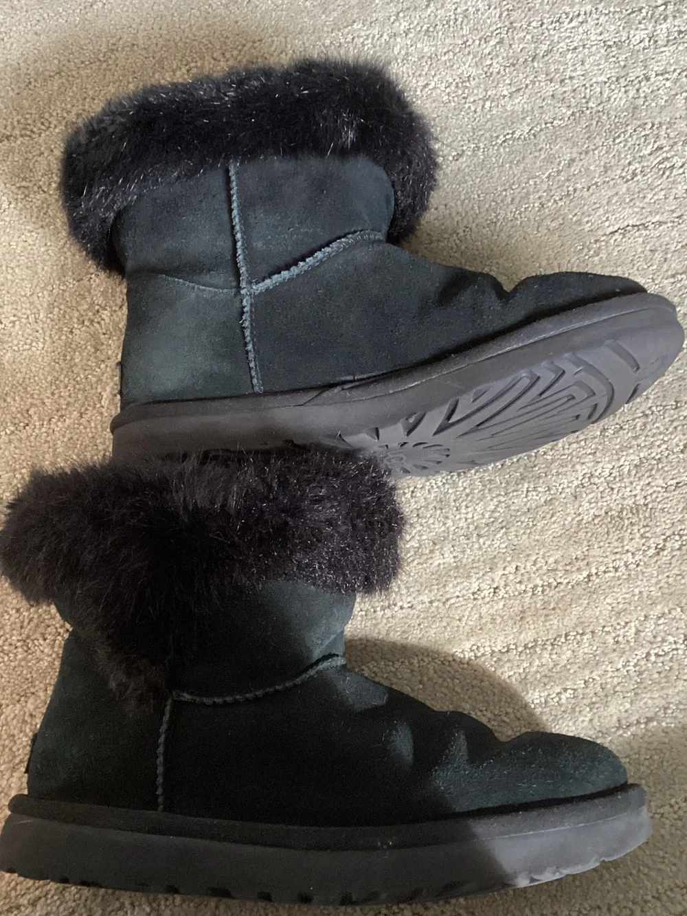 UGG Black Suede Fur-Trim Short Winter Boots
